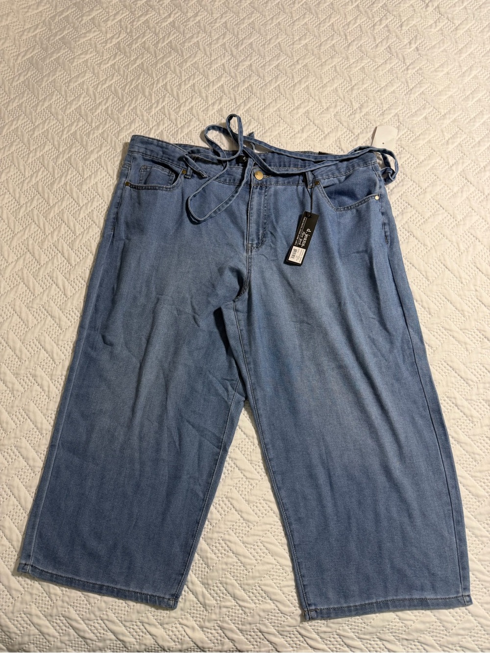 D Jeans Women Plus Size 16 Light Blue Wide Leg Crop Jeans Waist Tie